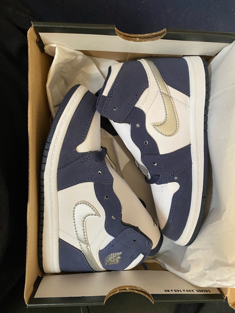 Jordan Kids' Navy, White and Metallic Silver High-Top Sneakers